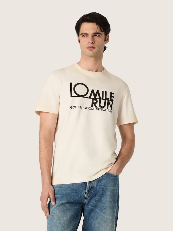 Golden Goose - Camiseta de hombre de algod&oacute;n blanco con logotipo y estampado in 
