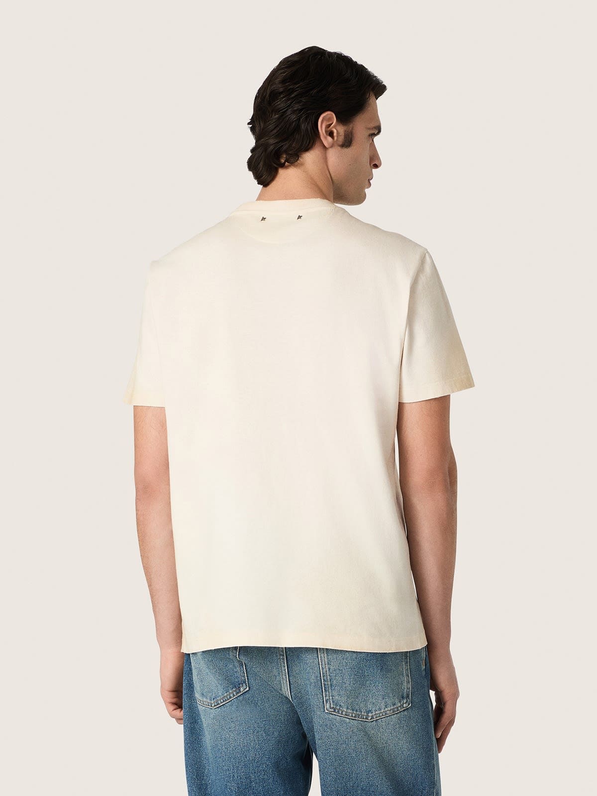 Golden Goose - T-shirt da uomo in cotone bianco con logo e stampa in 