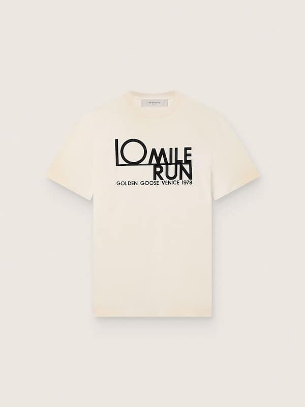 Golden Goose - Camiseta de hombre de algod&oacute;n blanco con logotipo y estampado in 