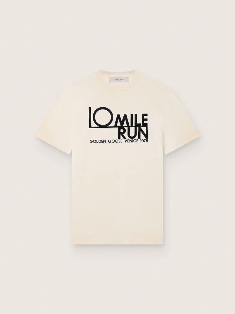 Herren-T-Shirt aus wei&szlig;er Baumwolle mit Logo und Print
