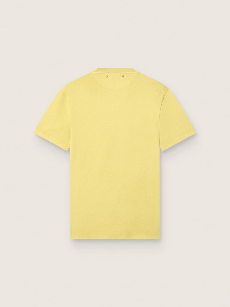 Golden Goose - Men's T-shirt in yellow cotton with logo and print in 