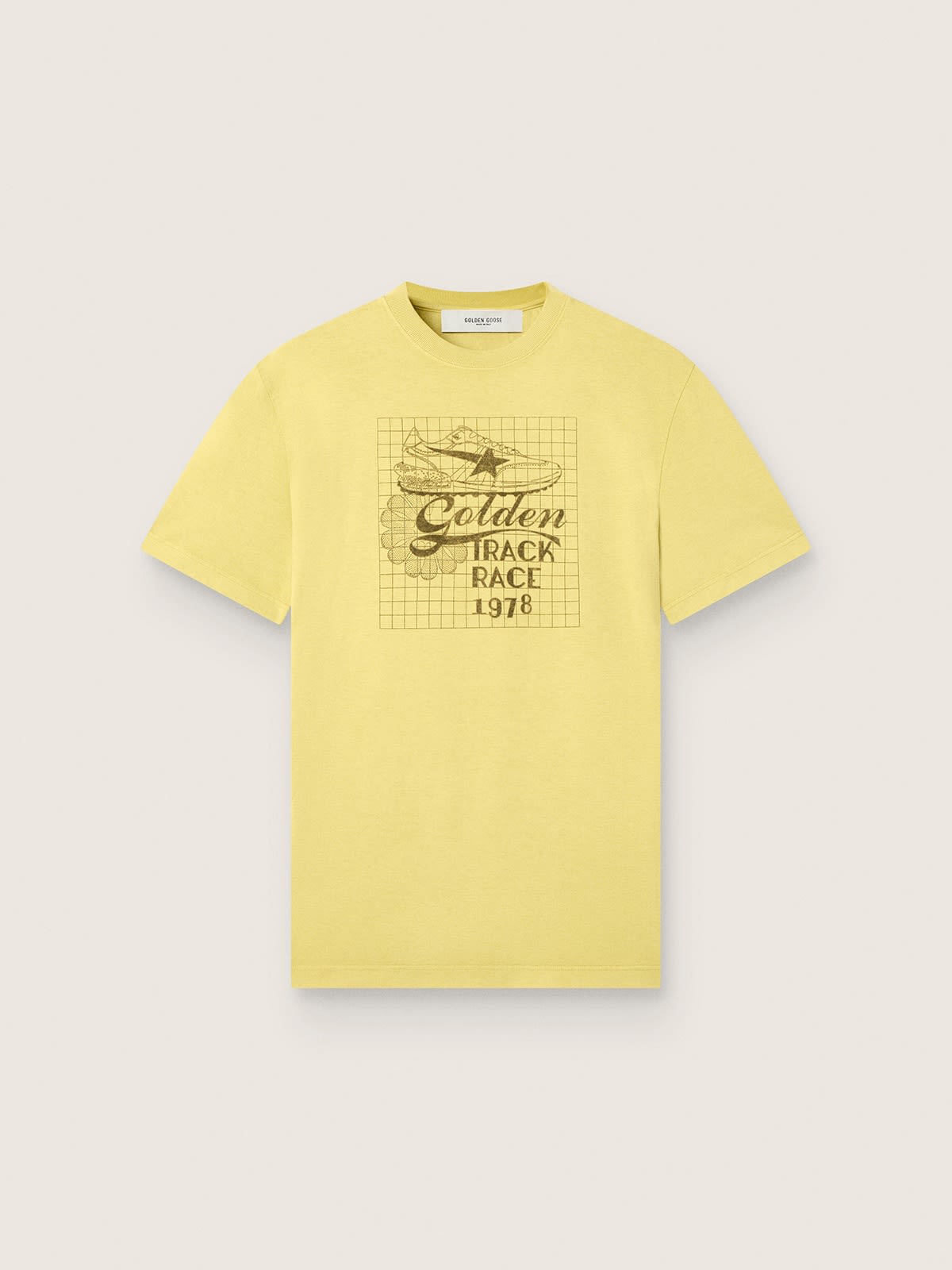 T-shirt homme en coton jaune avec logo et imprimé — Golden Goose