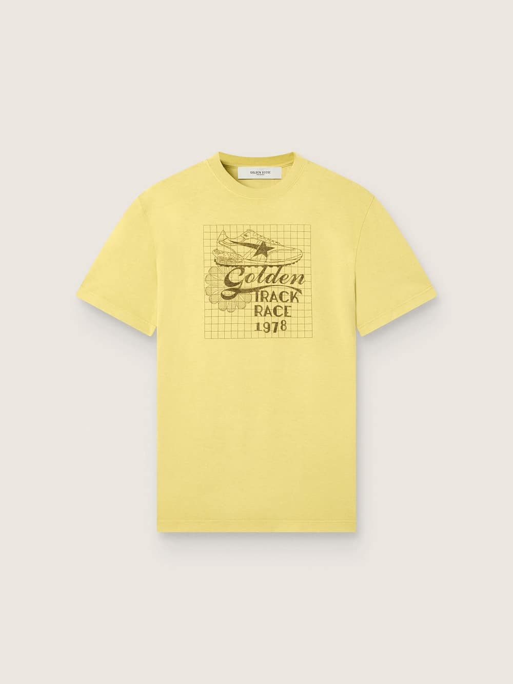 T-shirt homme en coton jaune avec logo et imprimé — Golden Goose