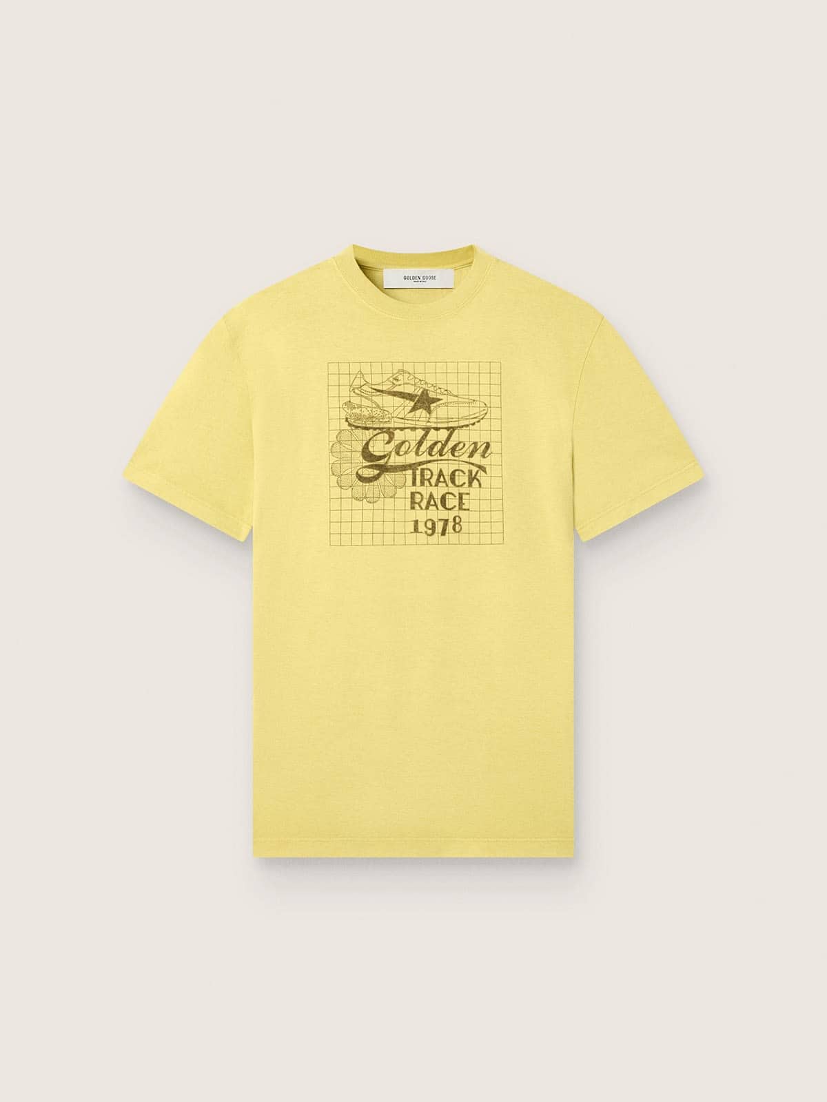 Golden Goose - Camiseta de hombre de algod&oacute;n amarillo con logotipo y estampado in 
