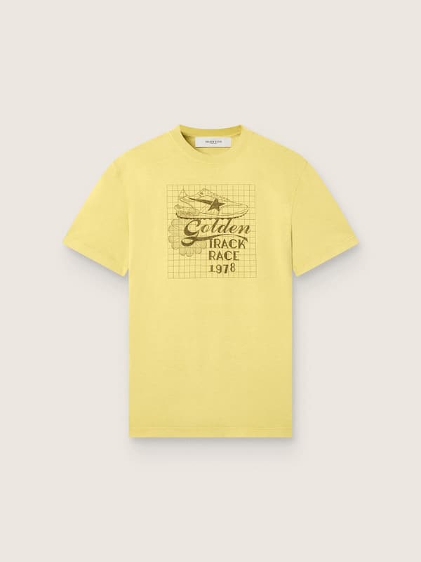 Golden Goose - T-shirt da uomo in cotone giallo con logo e stampa in 