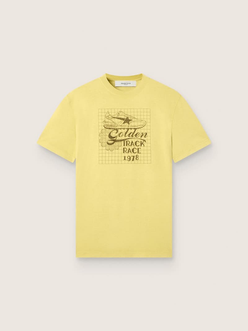 T-shirt da uomo in cotone giallo con logo e stampa