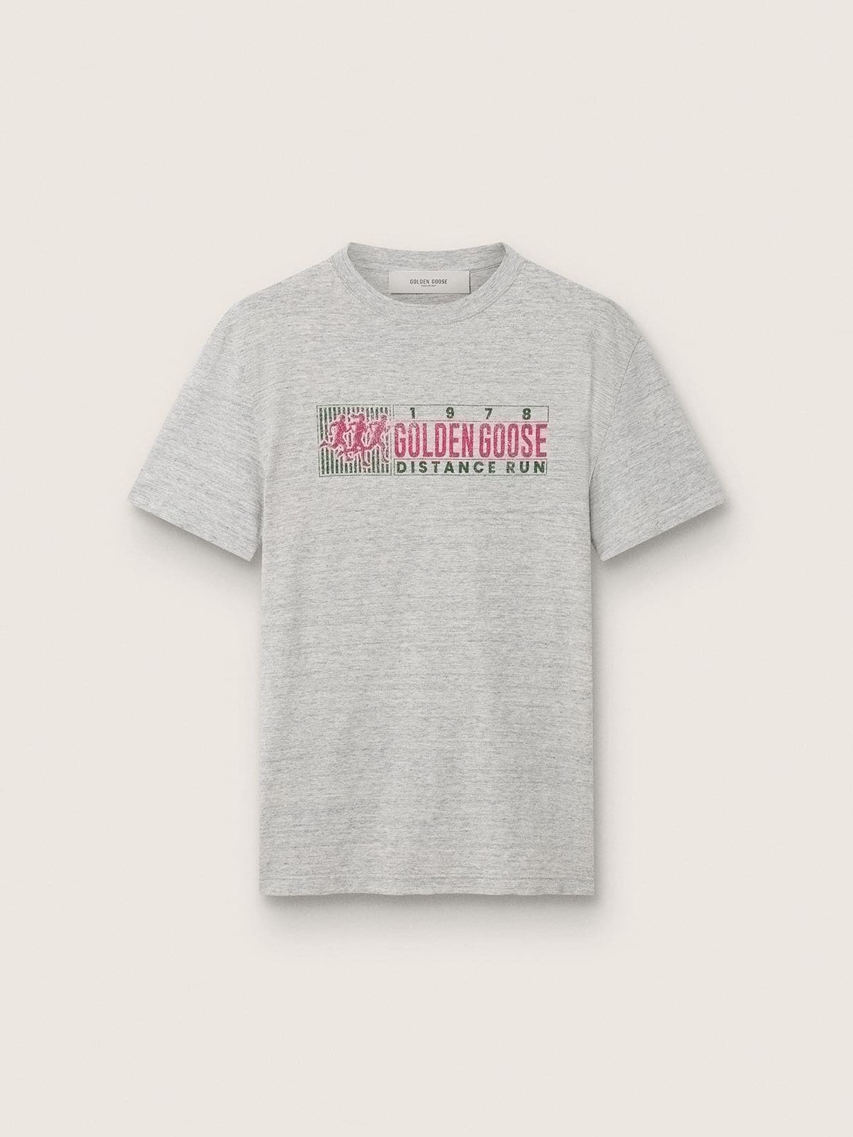 Golden Goose - Graues Herren-T-Shirt mit Running-Print vorne in 