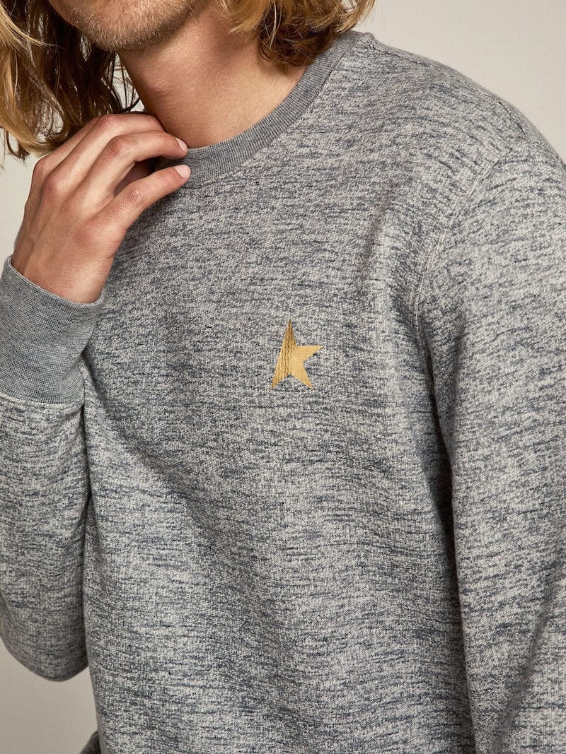 Golden Goose - Men's m&eacute;lange gray cotton sweatshirt with gold star on the front in 