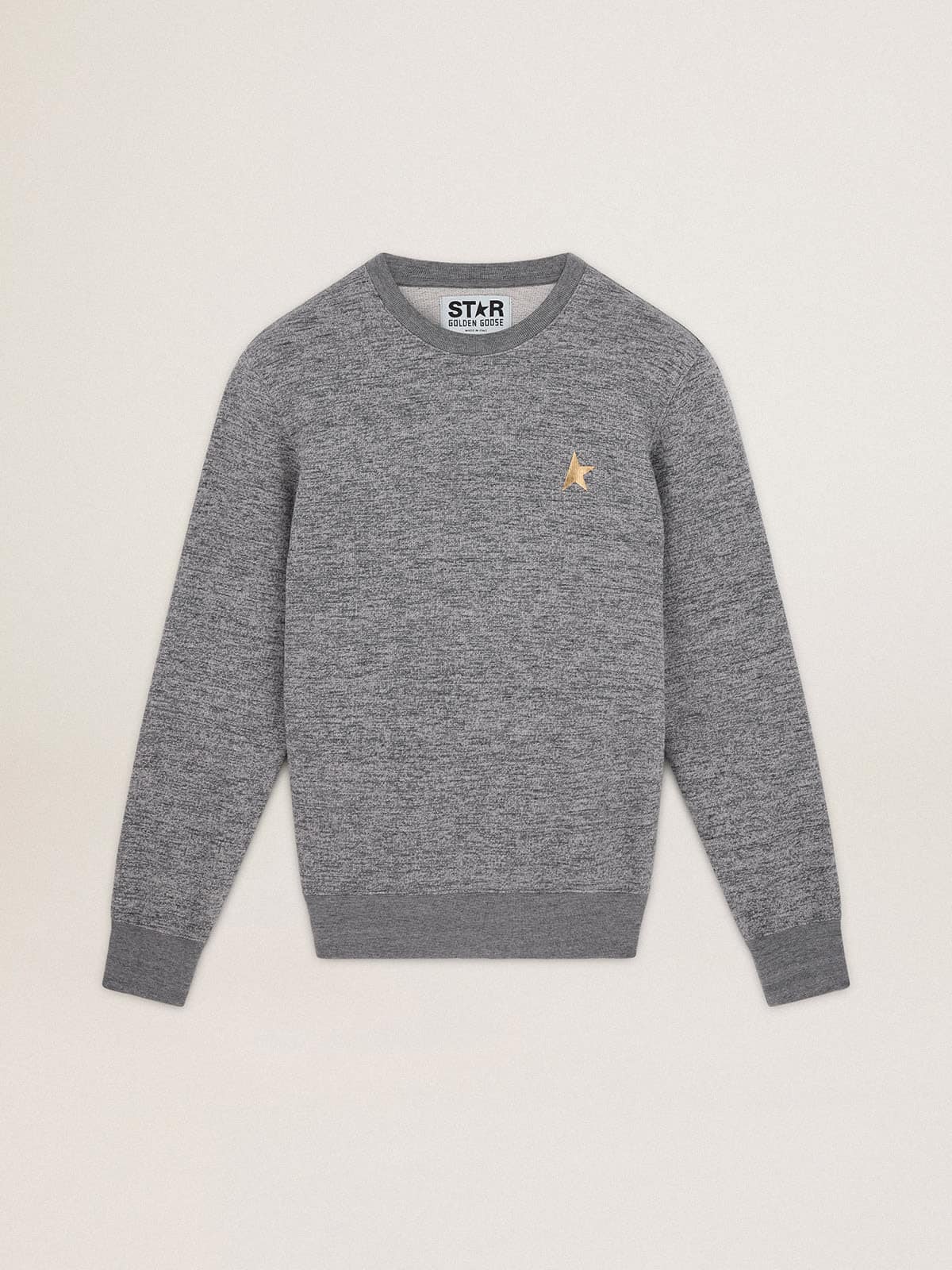 Golden Goose - Men's mélange gray cotton sweatshirt with gold star on the front in 