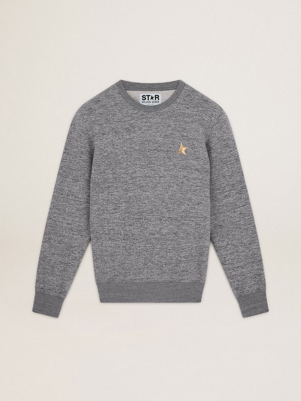 Golden Goose - Men's mélange gray cotton sweatshirt with gold star on the front in 