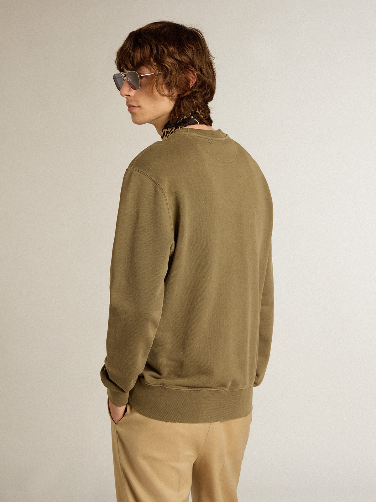 Golden Goose - Men's olive green sweatshirt with Golden lettering in 