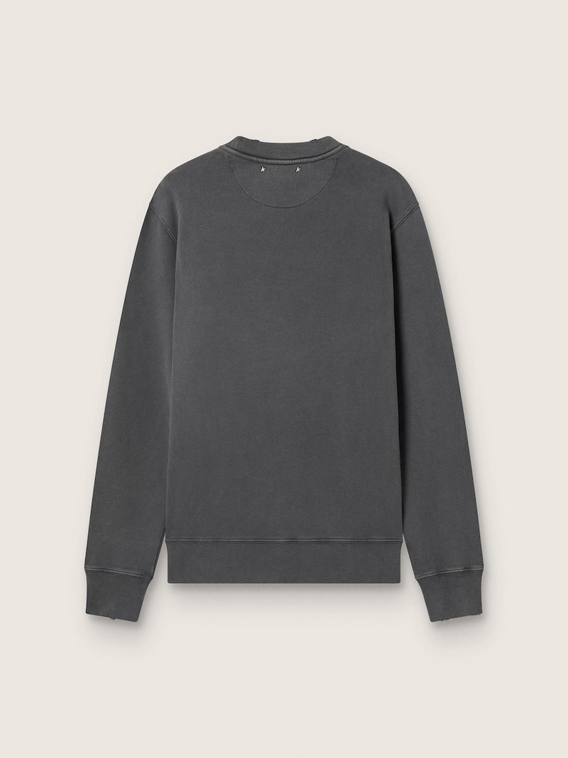 Golden Goose - Men's gray sweatshirt with logo and distressed treatment in 