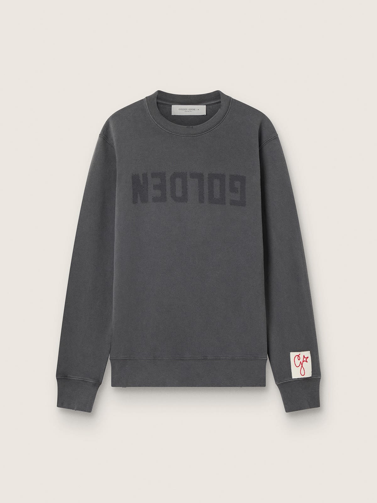 Sweat-shirt homme couleur grise avec logo et effet usé — Golden Goose