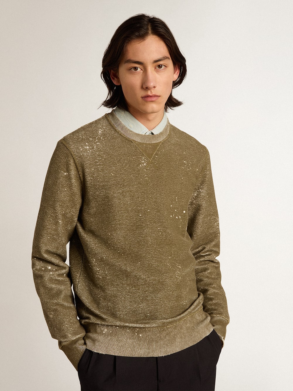 Golden Goose - Vintage-effect beech-colored cotton sweatshirt in 