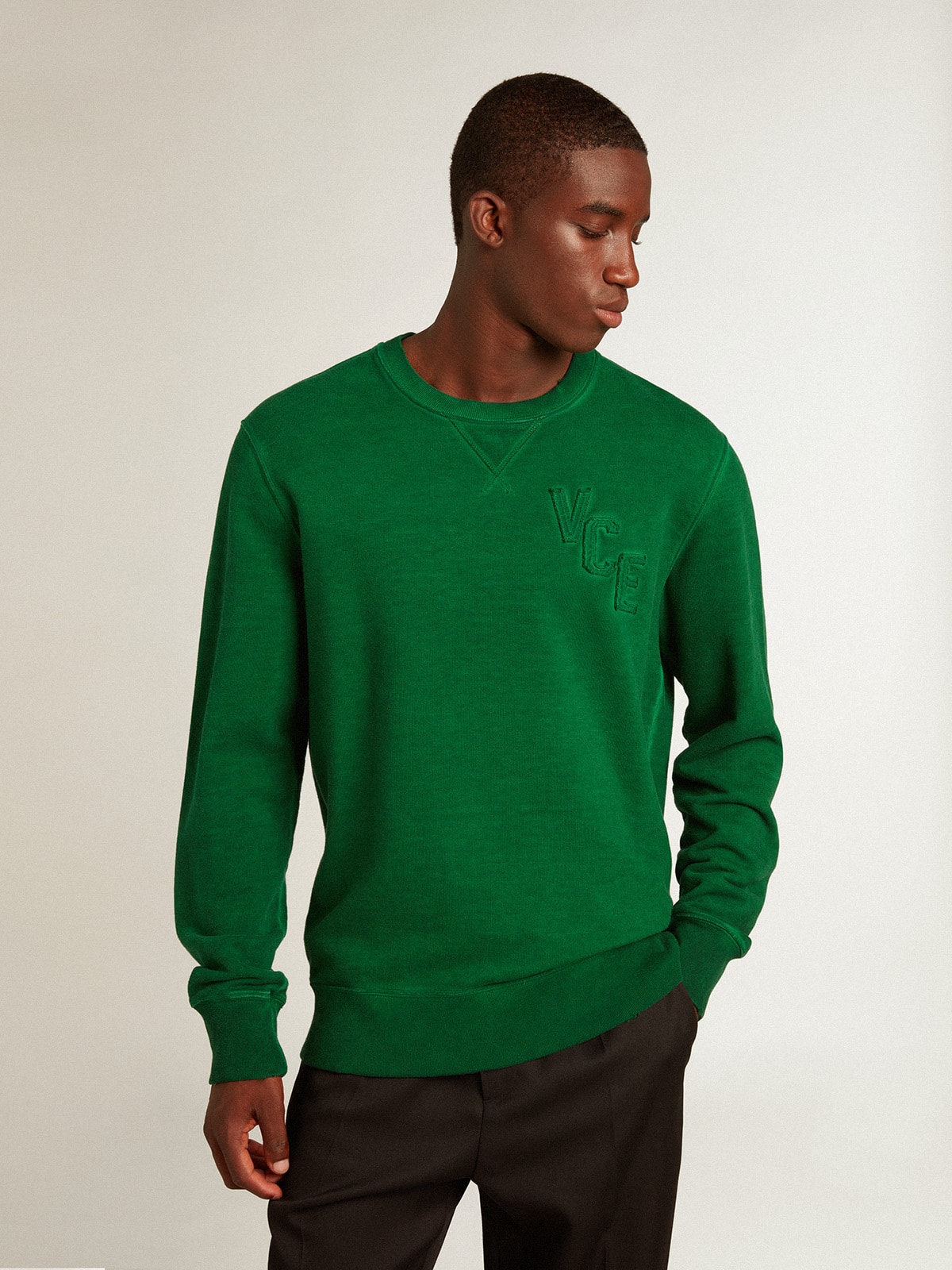 Golden Goose - Round-neck sweatshirt in green cotton fleece  in 