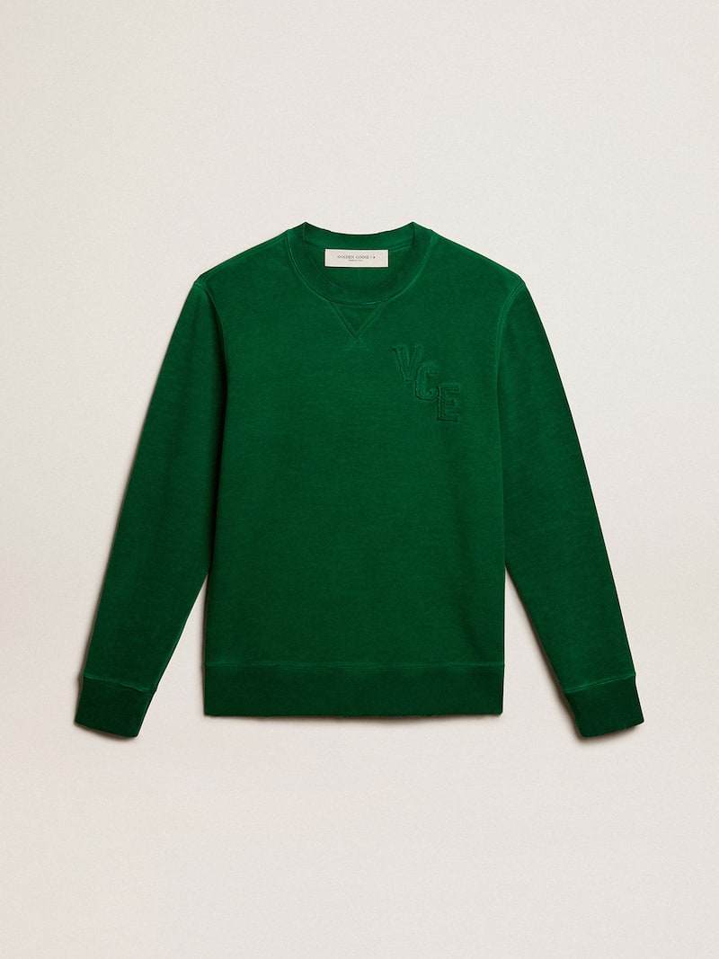 Sweat-shirt ras-du-cou en molleton de coton vert