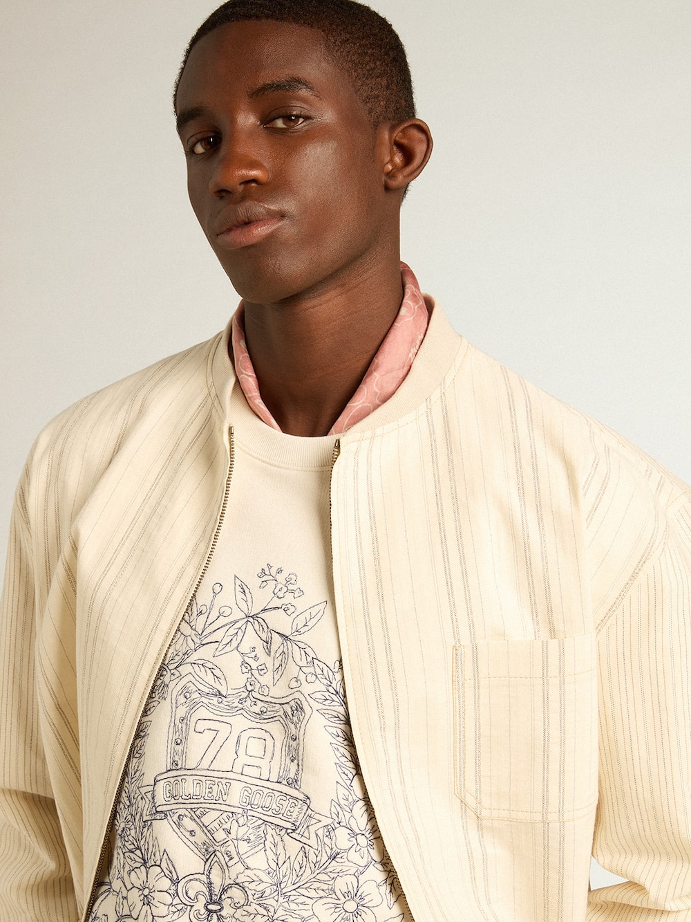 Golden Goose - Men's aged white cotton sweatshirt with embroidery on the front in 