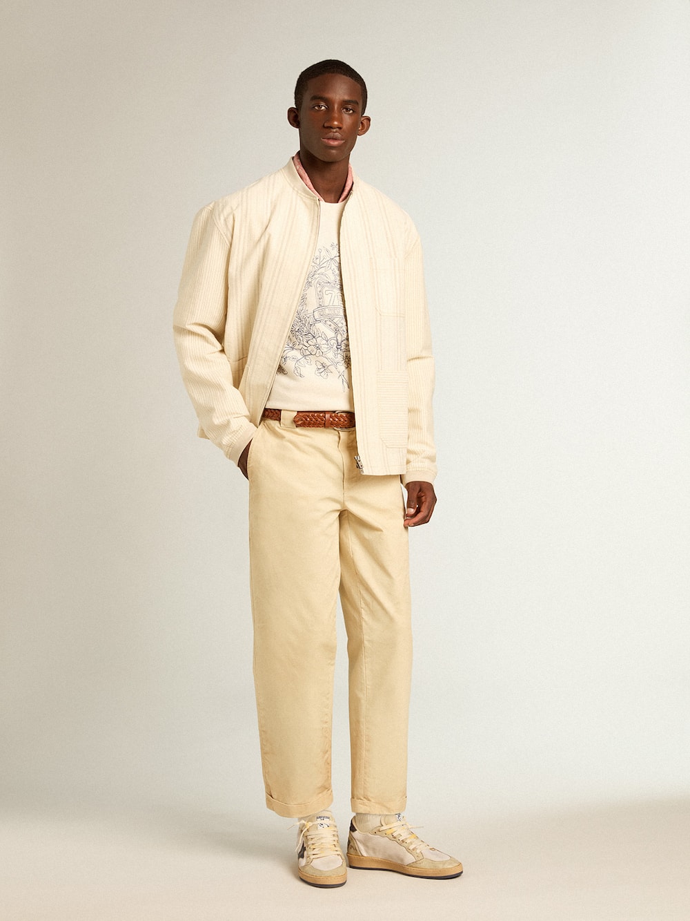 Golden Goose - Sweat-shirt homme en coton blanc vieilli avec broderie sur le devant in 