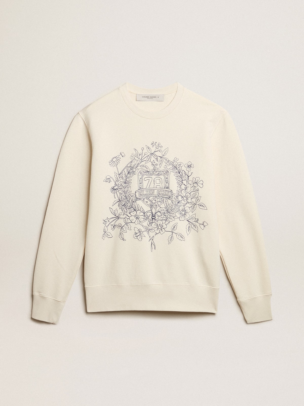 Golden Goose - Herrensweatshirt aus Baumwolle in Lived-in-White mit Stickerei vorne in 