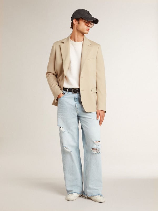 Golden Goose - Men's sweatshirt in worn white with print  in 