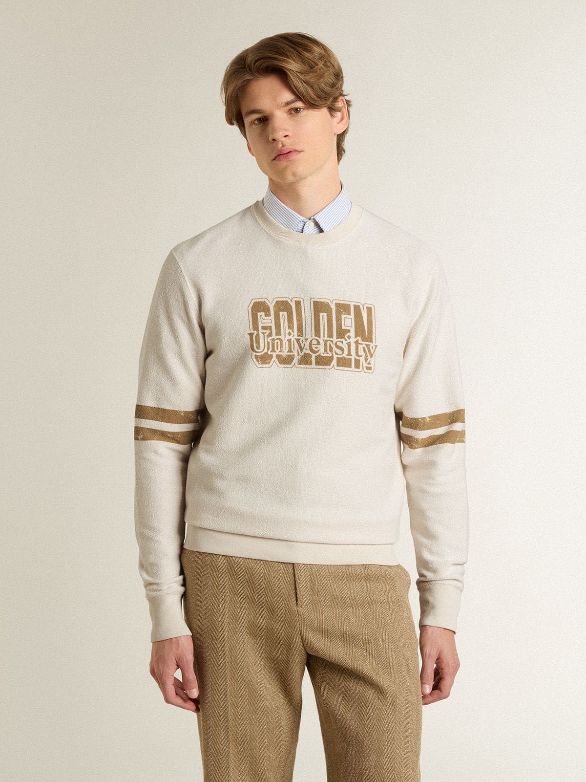 Golden Goose - Sudadera de hombre de algodón blanco con estampado frontal  in 