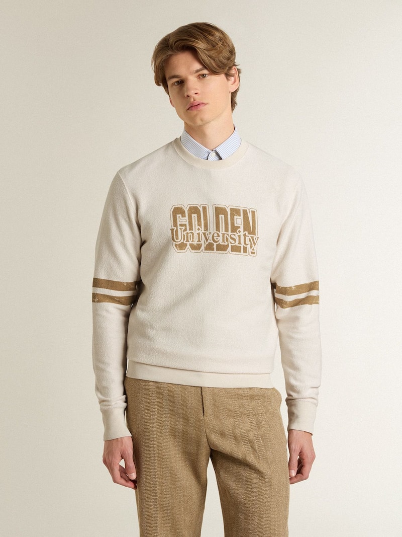 Golden Goose - Herrensweatshirt aus wei&szlig;er Baumwolle mit Print auf der Vorderseite in 