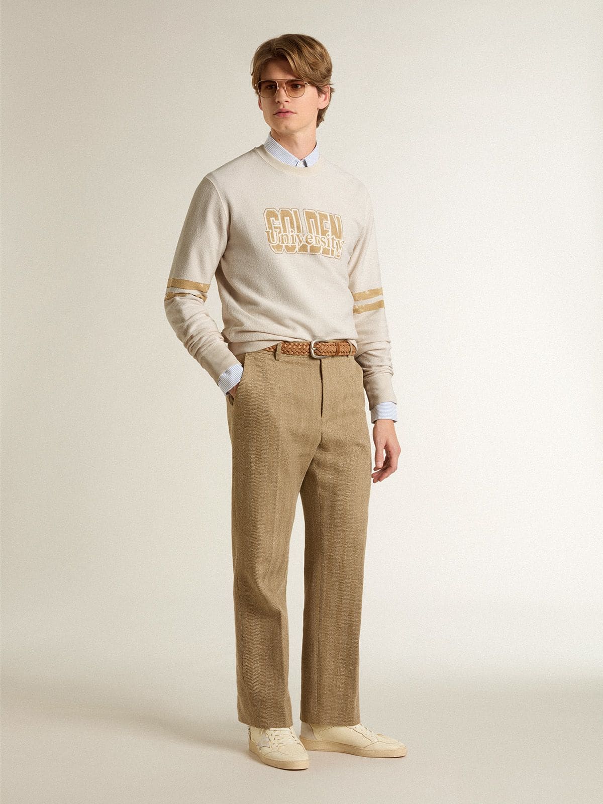 Golden Goose - Sudadera de hombre de algodón blanco con estampado frontal  in 