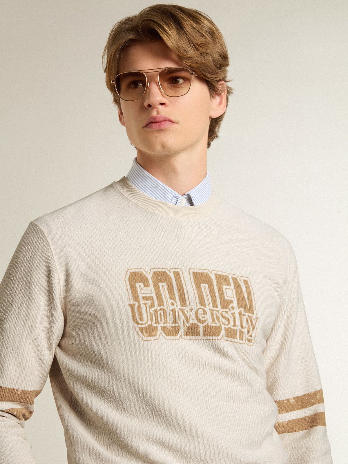 Golden Goose - Sudadera de hombre de algodón blanco con estampado frontal  in 
