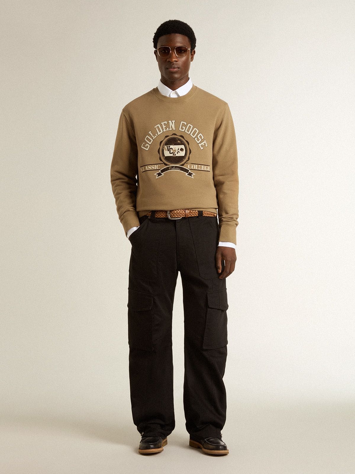 Golden Goose - Men's beige cotton sweatshirt with print on the front  in 