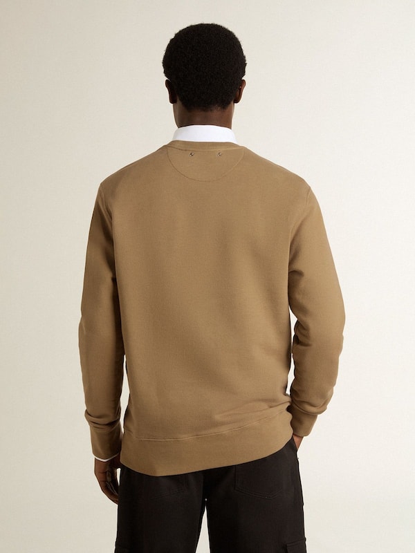 Golden Goose - Men's beige cotton sweatshirt with print on the front in 