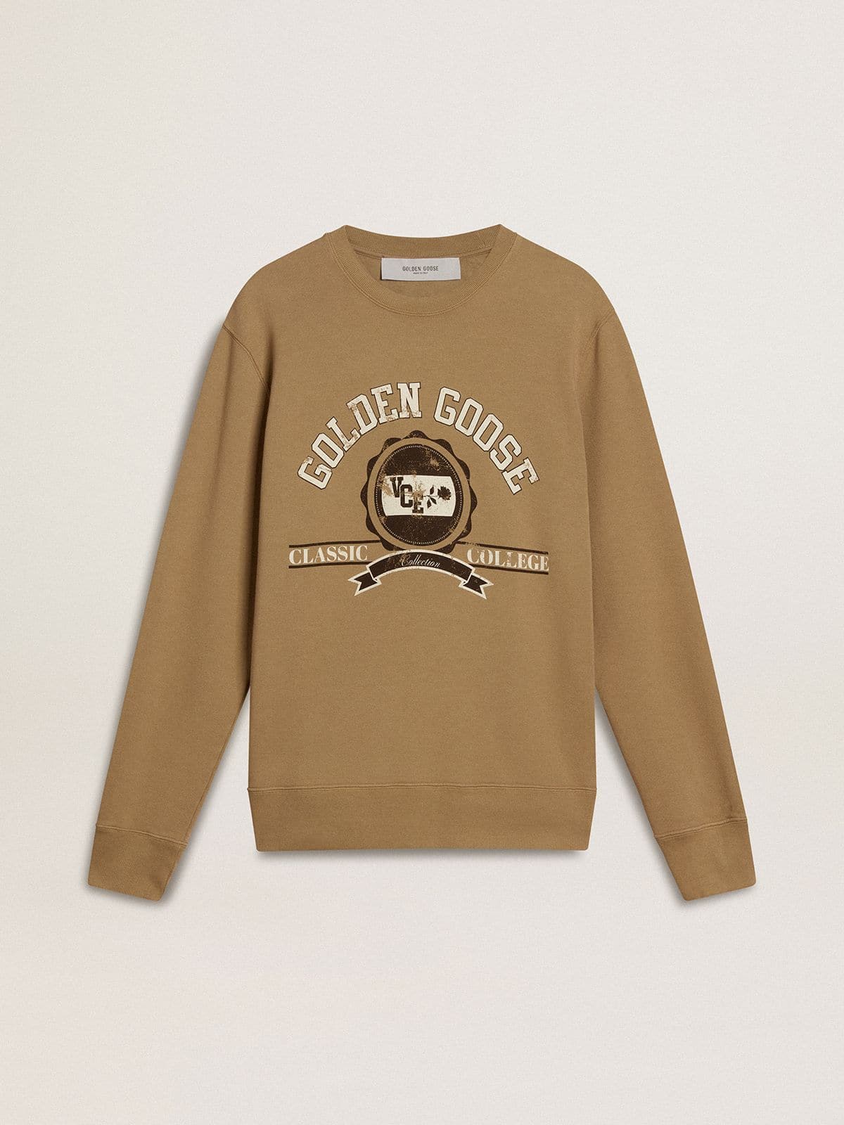 Golden Goose - Men's beige cotton sweatshirt with print on the front  in 