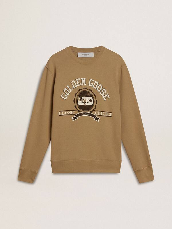 Golden Goose - Men's beige cotton sweatshirt with print on the front in 