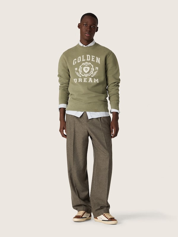 Sudadera de hombre en felpa de algod&oacute;n verde con logotipo