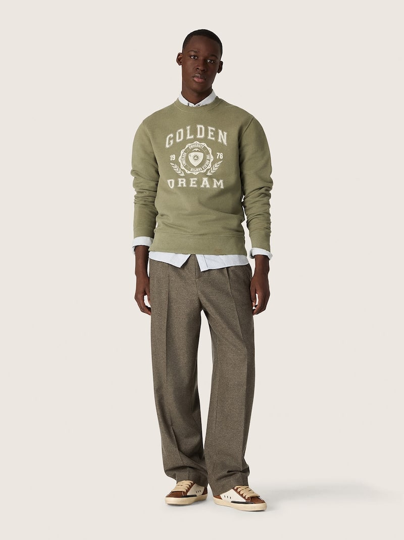 Golden Goose - Men's green cotton fleece sweatshirt with logo in 