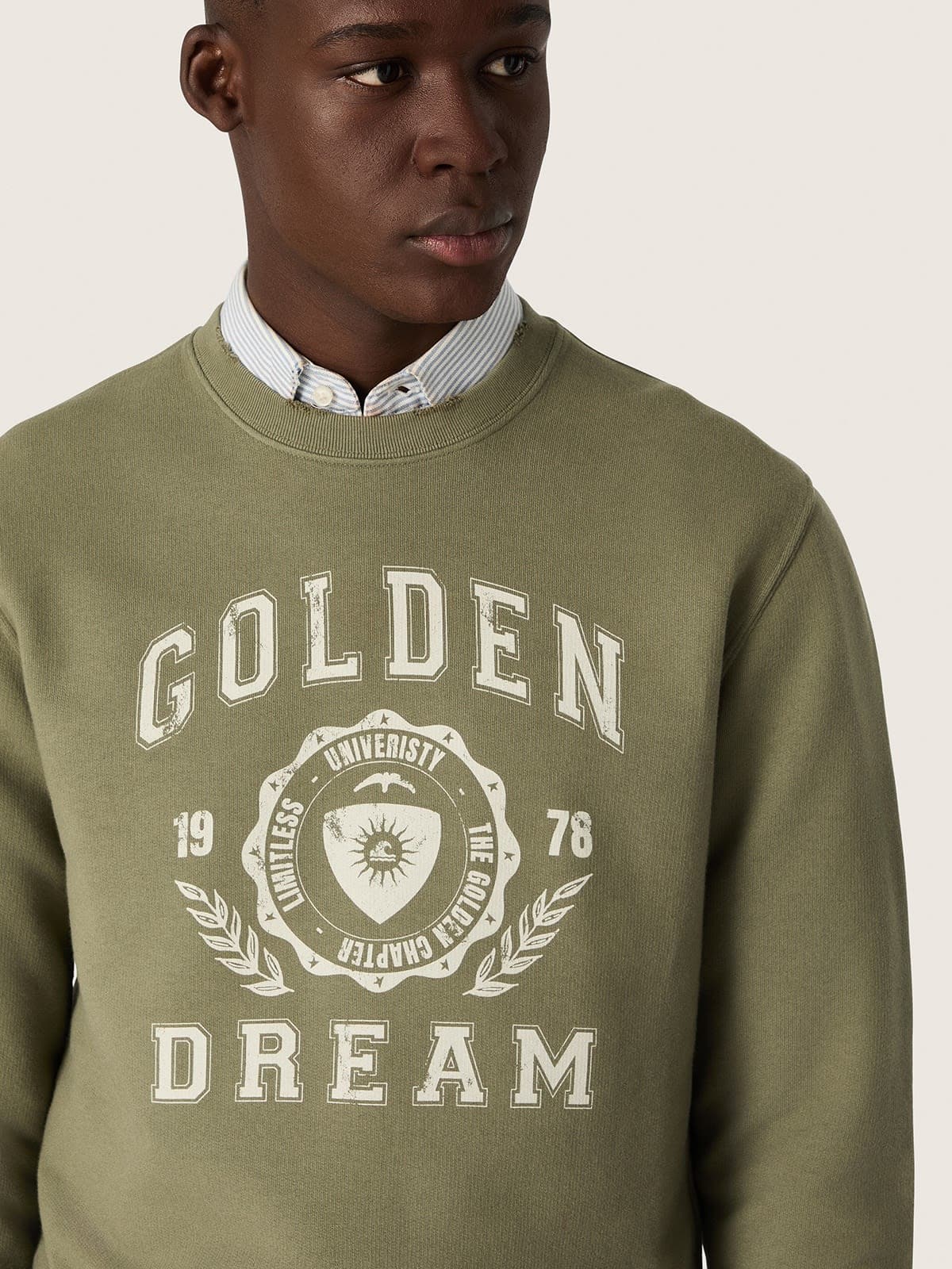 Golden Goose - Men's green cotton fleece sweatshirt with logo in 