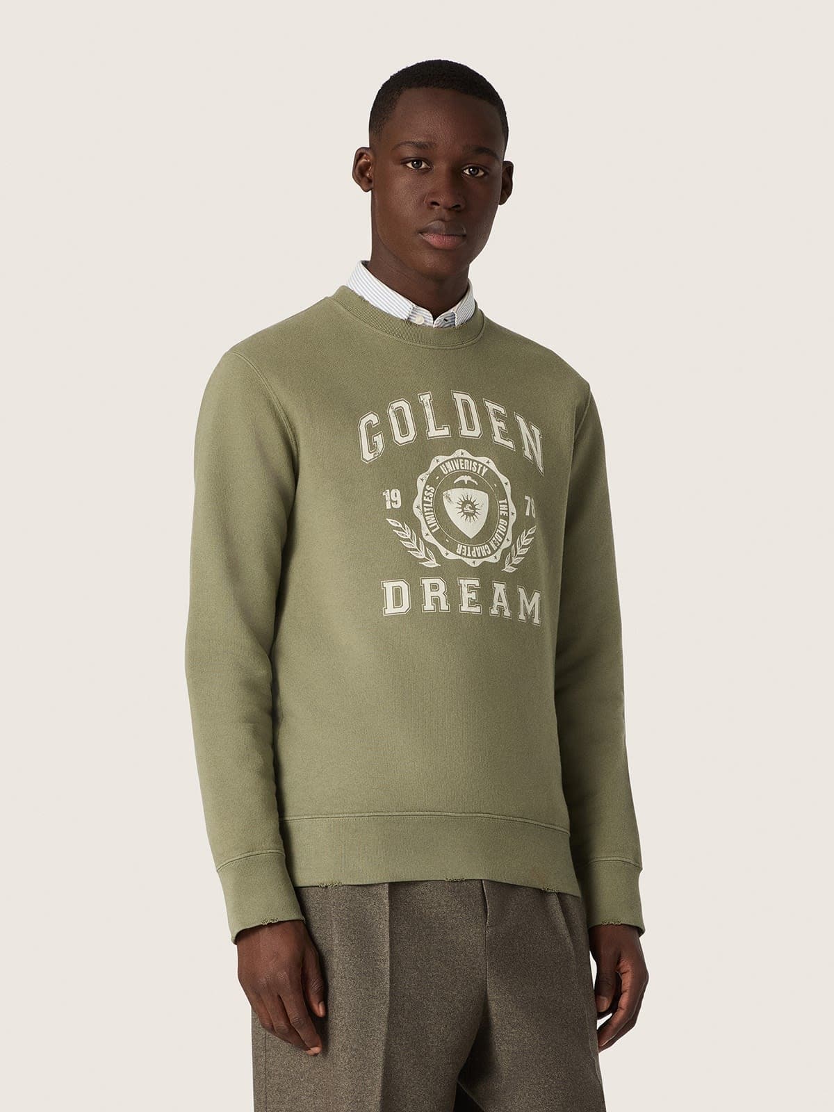 Golden Goose - Men's green cotton fleece sweatshirt with logo in 