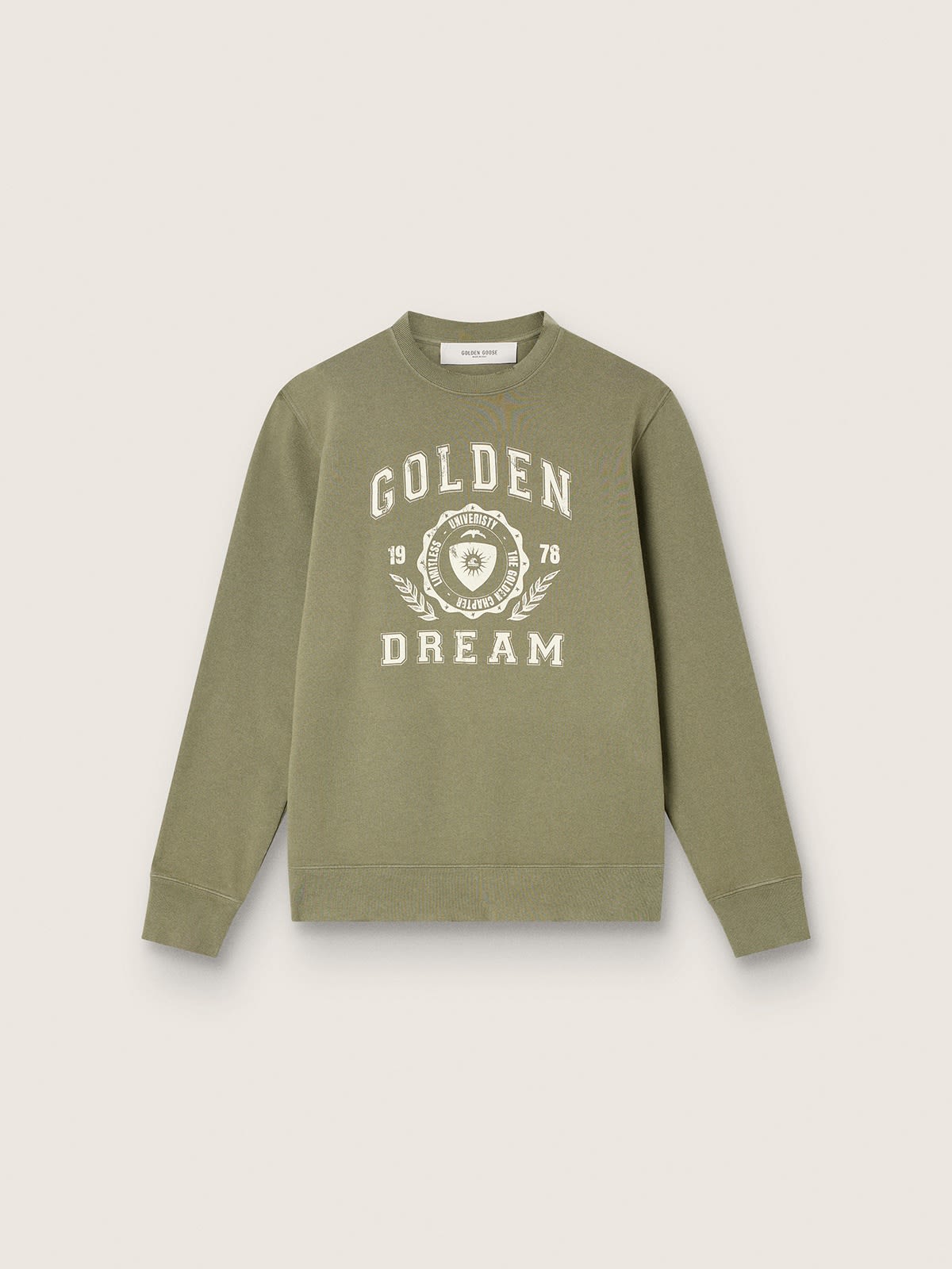 Sweat-shirt homme en molleton de coton vert avec logo — Golden Goose