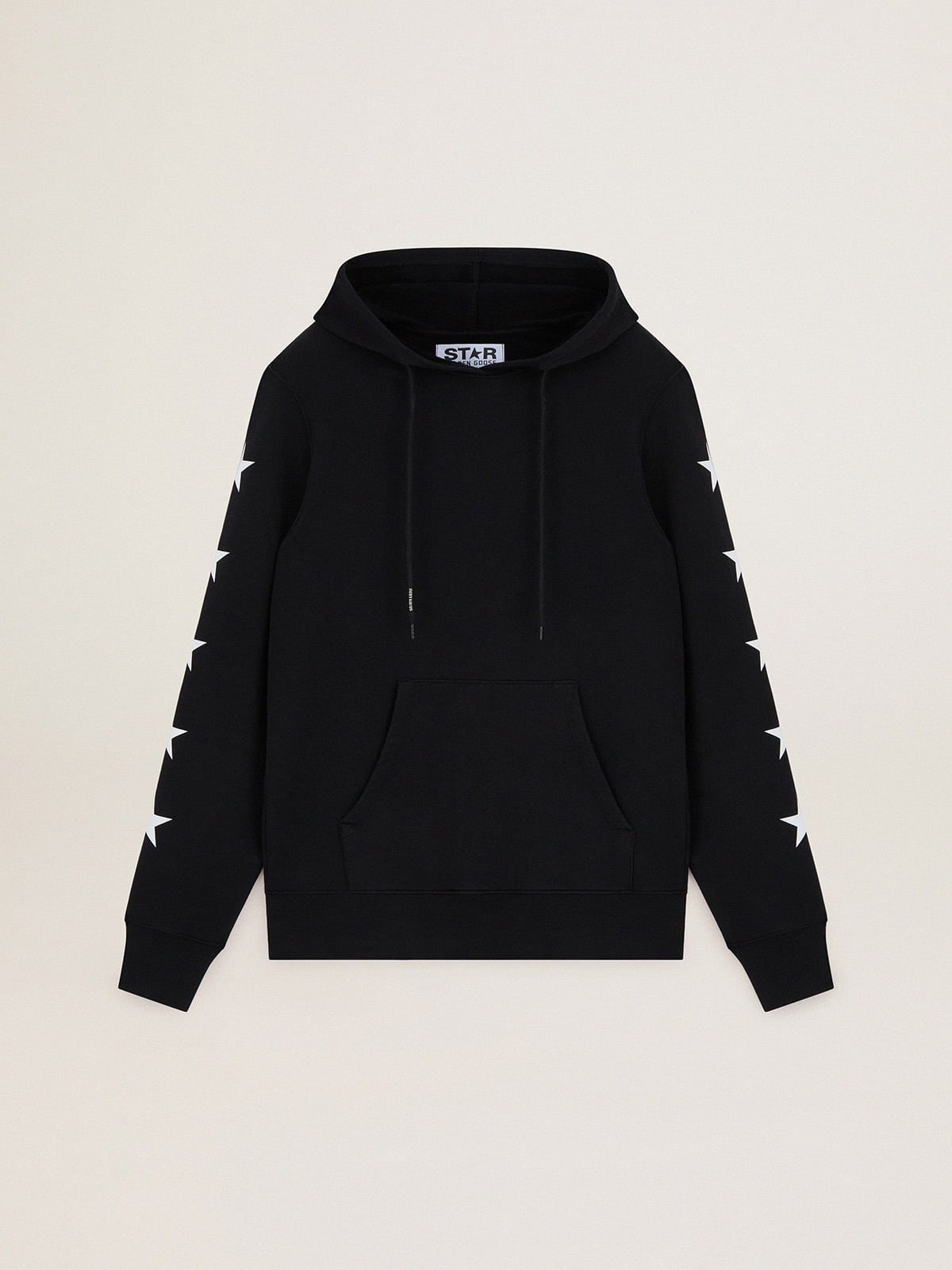 Sweat-shirt à capuche Alighiero collection Star de couleur noire avec étoiles blanches contrastées — Golden Goose