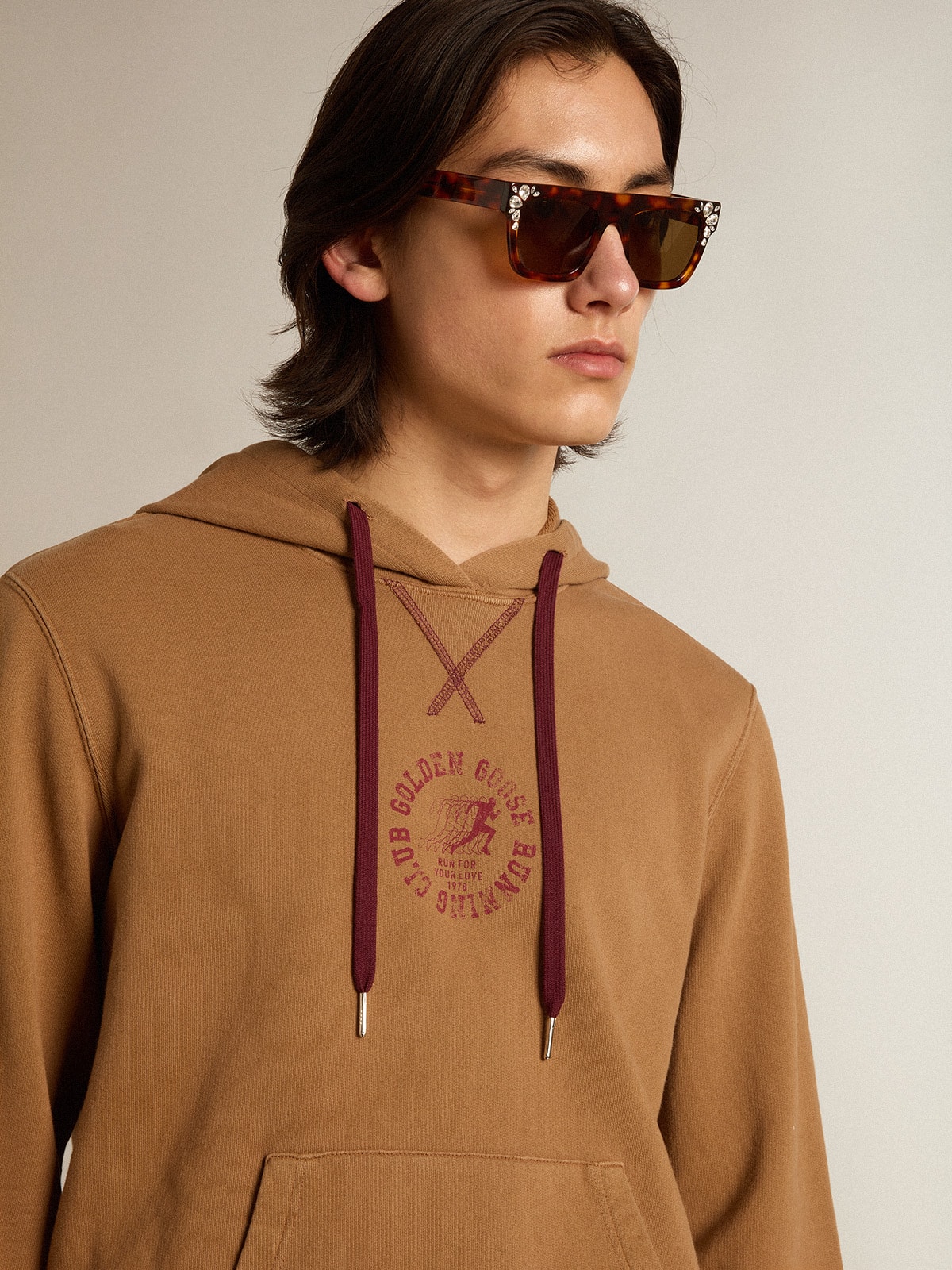 Golden Goose - Malt-colored cotton sweatshirt with hood in 