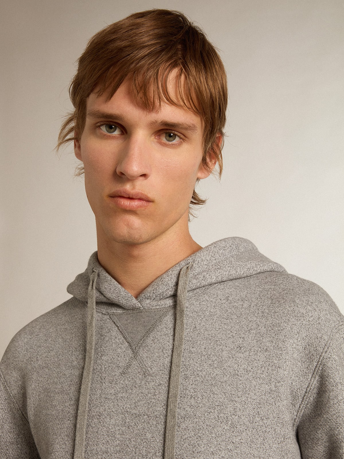 Golden Goose - Gray melange cotton sweatshirt with hood in 