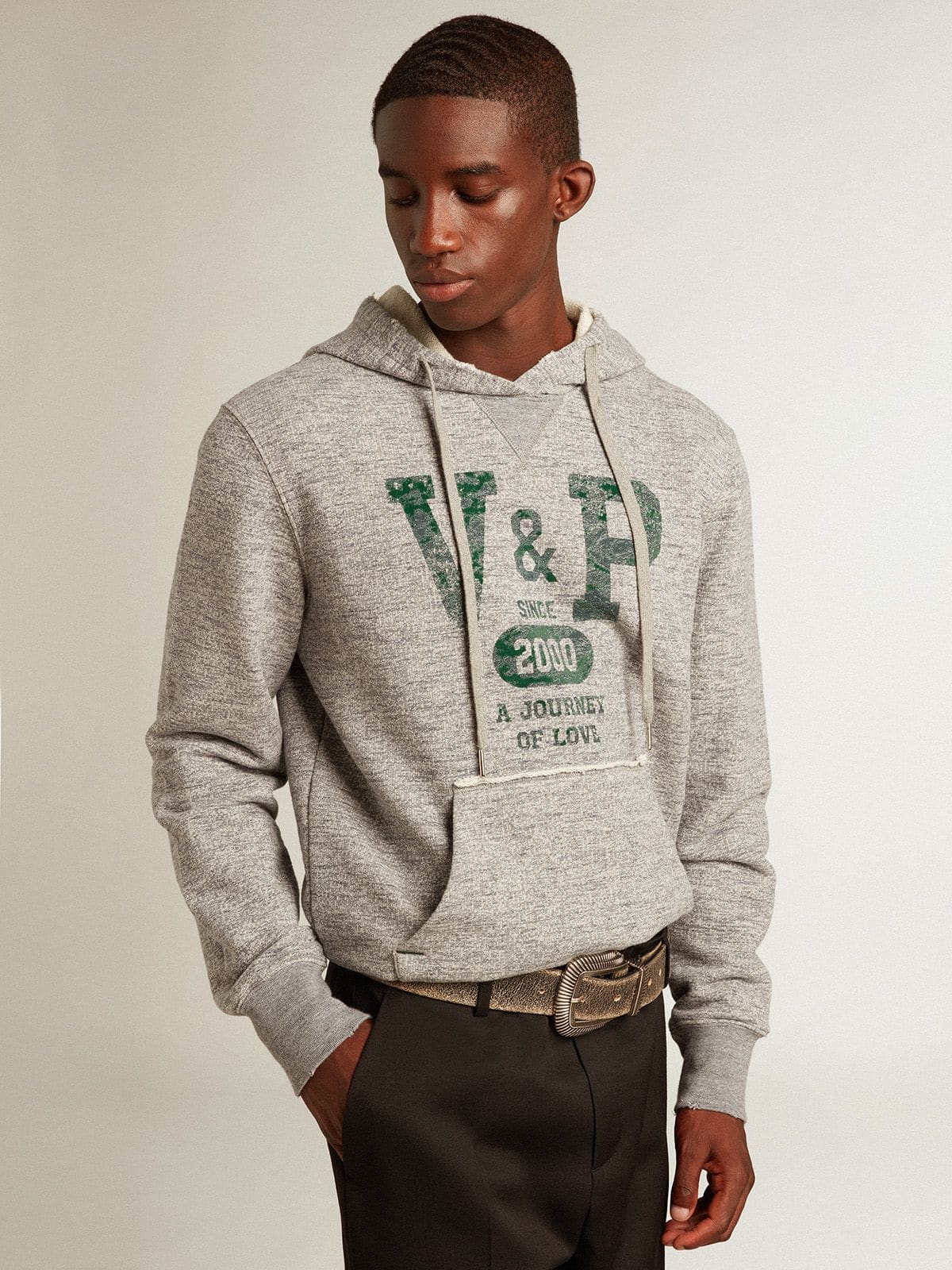 Gray hooded sweatshirt with front pocket Golden Goose