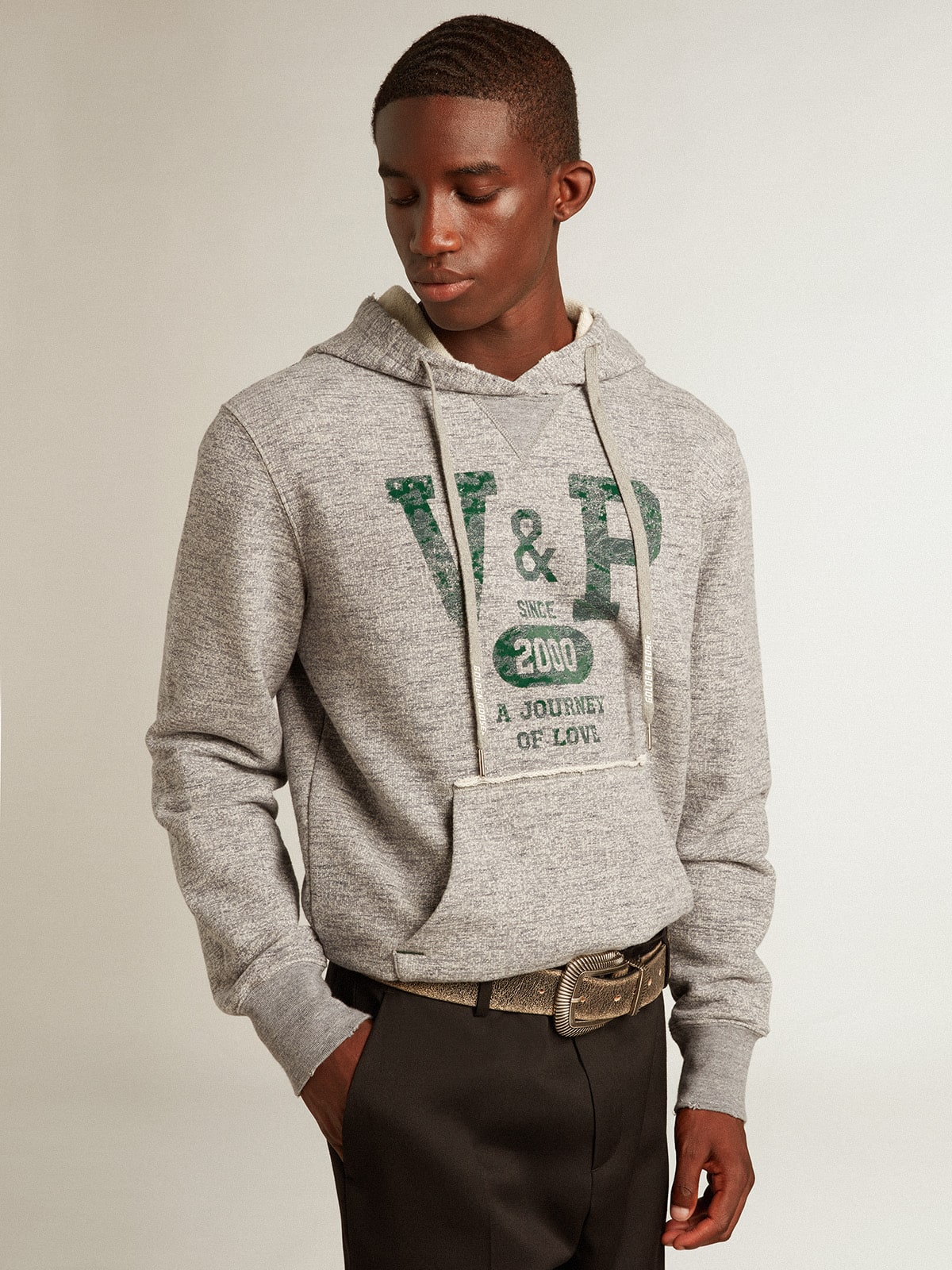 Golden Goose - Gray hooded sweatshirt with front pocket in 