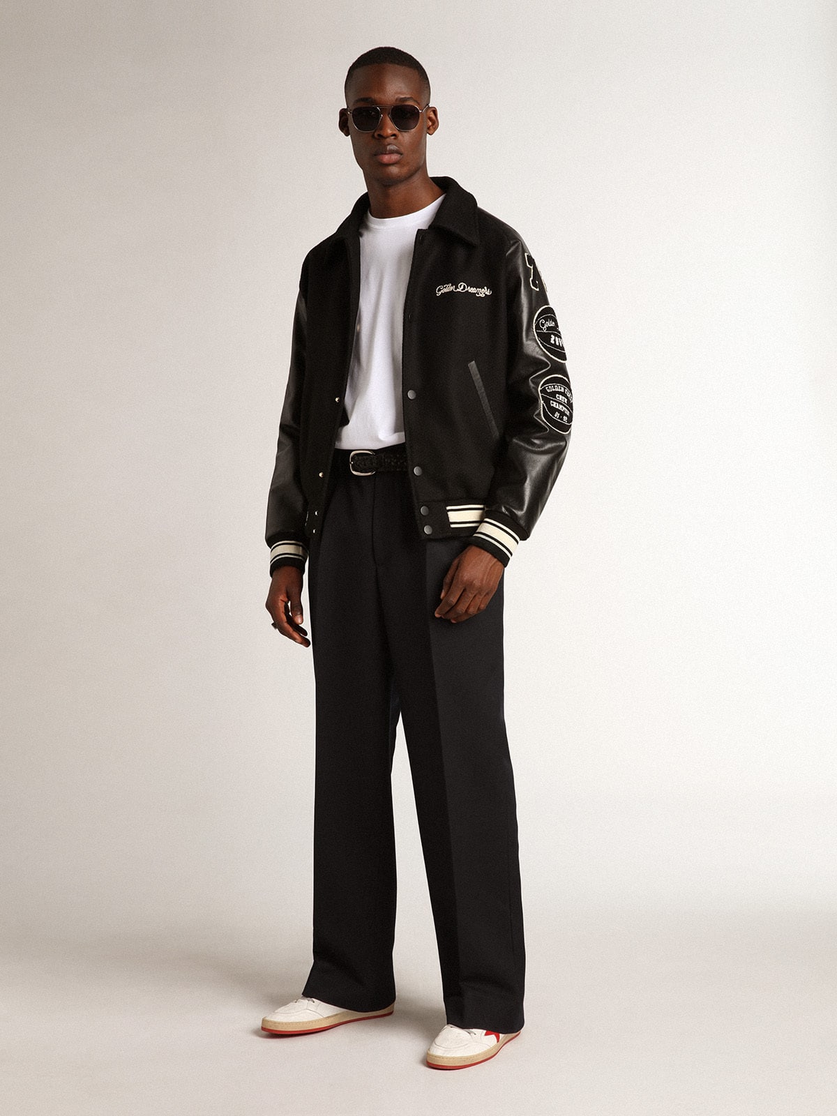 Black wool bomber jacket with patch Golden Goose