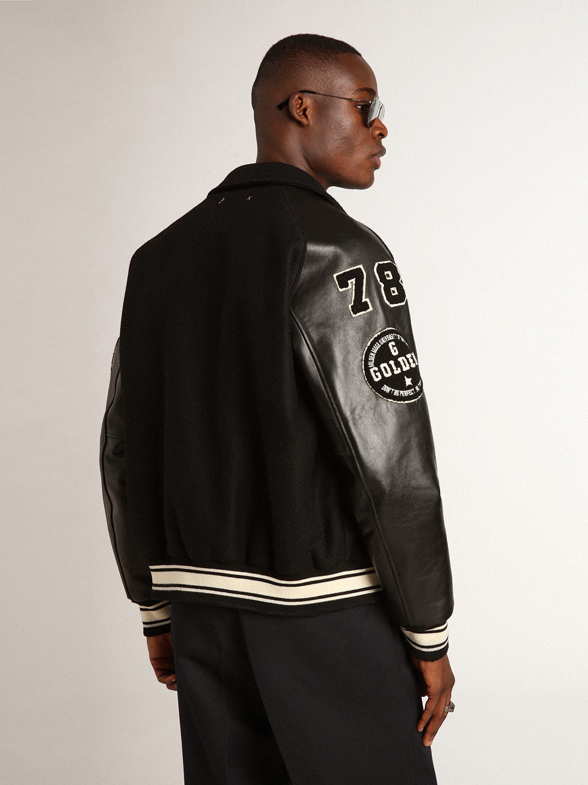 Golden Goose - Black wool bomber jacket with patch in 