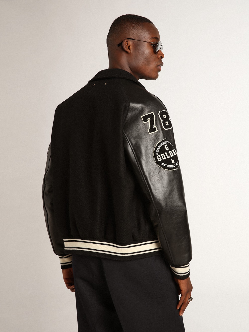 Golden Goose - Giacca bomber in lana color nero con patch in 