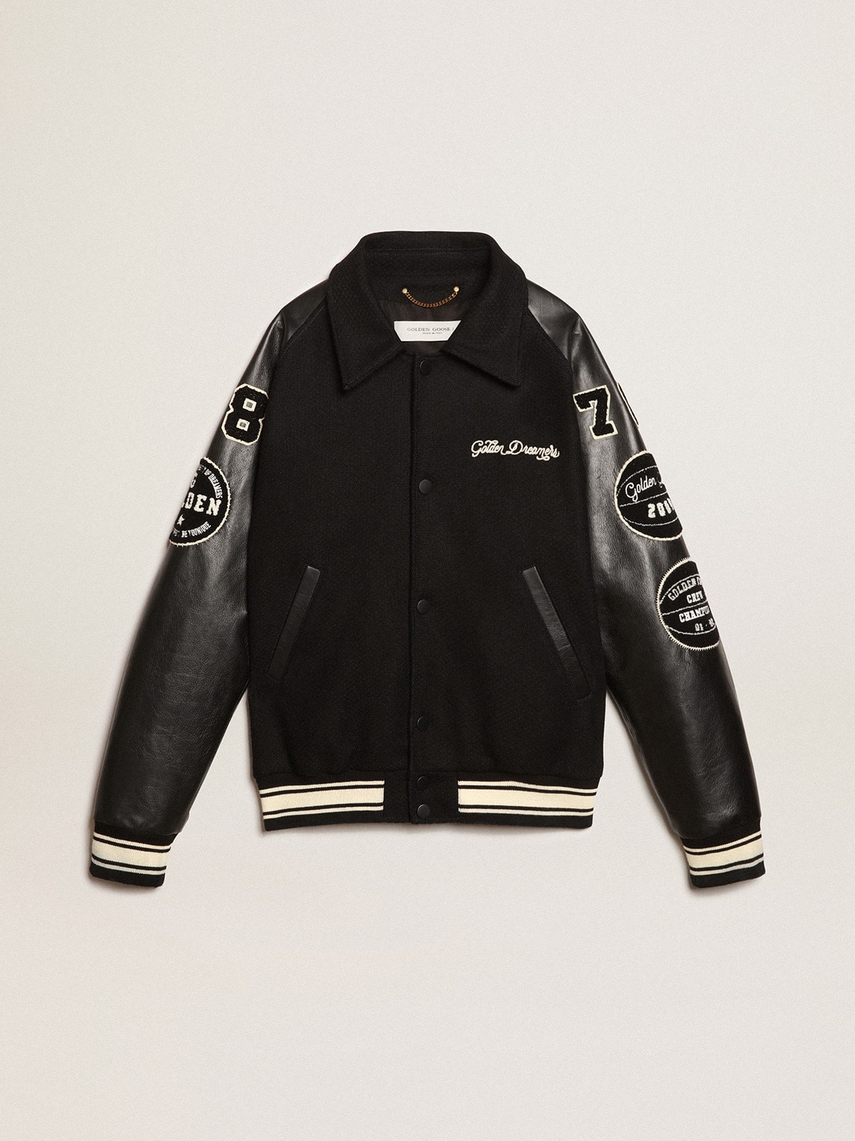 Black wool bomber jacket with patch | Golden Goose