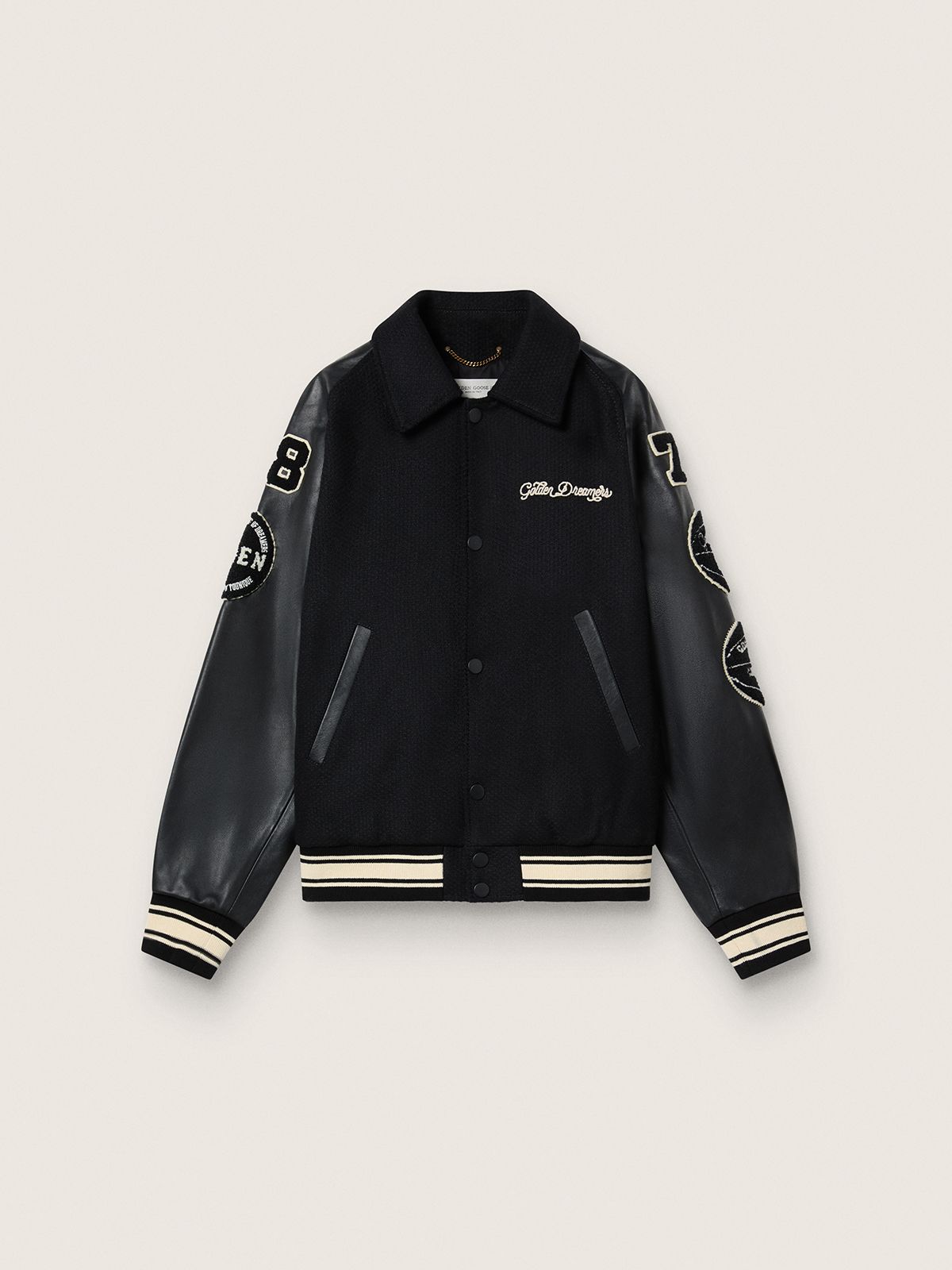 Veste bomber en laine noire avec patch — Golden Goose