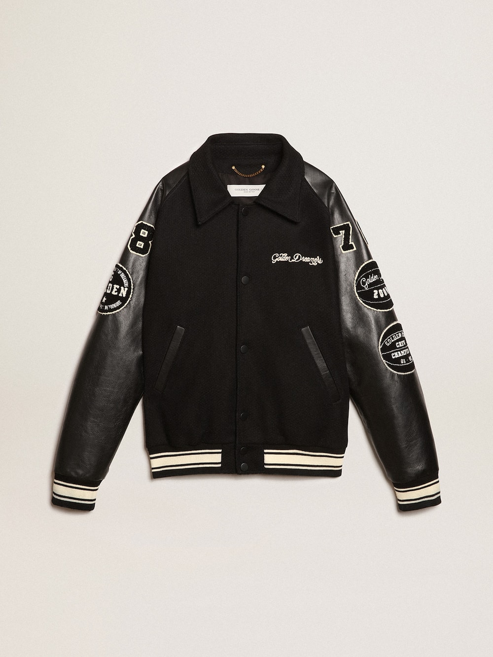 Golden Goose - Giacca bomber in lana color nero con patch in 