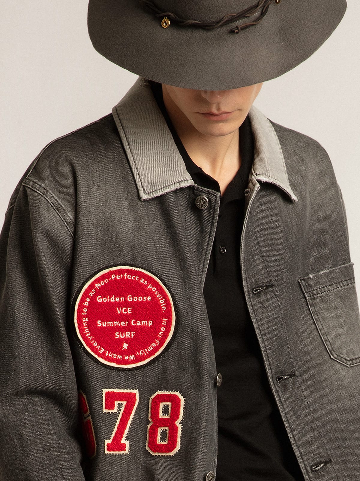 Black denim shirt with patches | Golden Goose