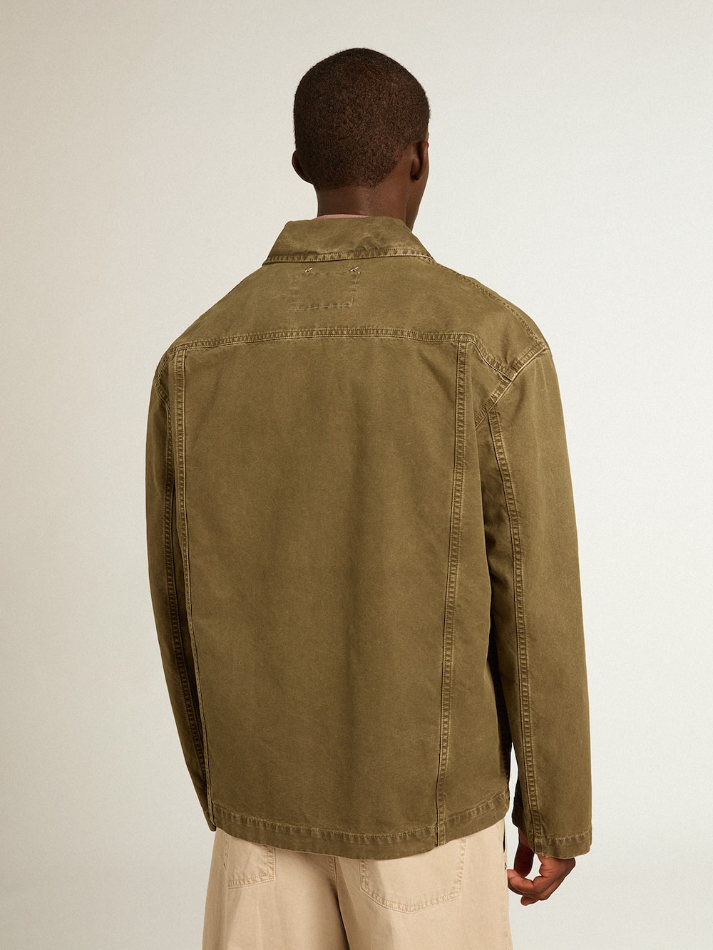 Golden Goose - Camisa de hombre de algodón de color oliva in 